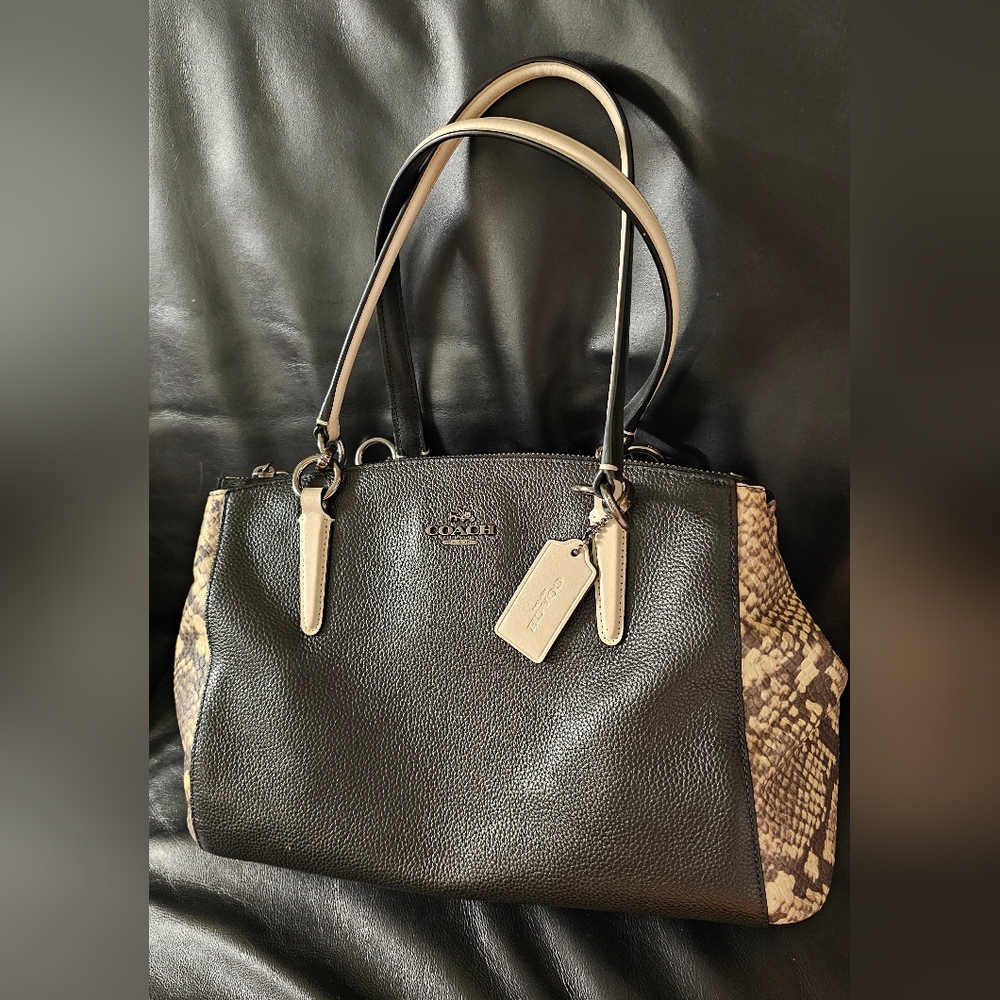 Coach F57507 Christie Carryall Shoulder Bag Python Snake Exotic Black Purse EUC - Picture 2 of 16